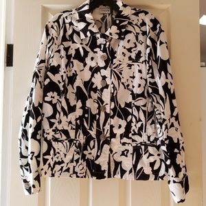 Chicos Women Black White Floral Jacket Blazer Size